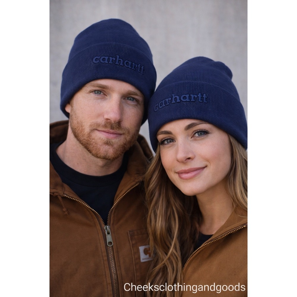NEW Carhartt Black Rib-Knit Embroidered Logo Beanie Hat One Size Unisex